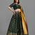 Green & Mustard Semi Stitched Lehenga & Unstitched Blouse With Dupatta