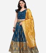 Teal & Mustard Ready to Wear Lehenga & Unstitched Blouse With Dupatta