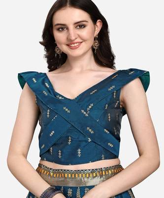 Teal & Mustard Ready to Wear Lehenga & Unstitched Blouse With Dupatta 2
