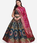 Teal & Magenta Ready to Wear Lehenga & Unstitched Blouse With Dupatta