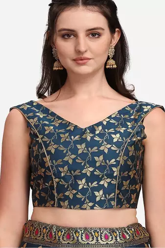 Teal & Magenta Ready to Wear Lehenga & Unstitched Blouse With Dupatta