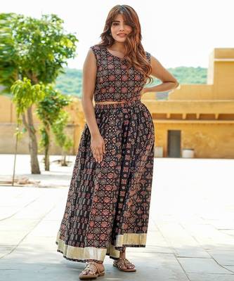 Printed Block Print Cotton Ready to Wear Lehenga & Blouse 4