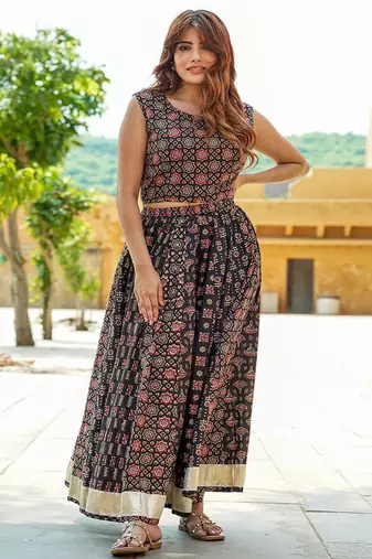 Printed Block Print Cotton Ready to Wear Lehenga & Blouse