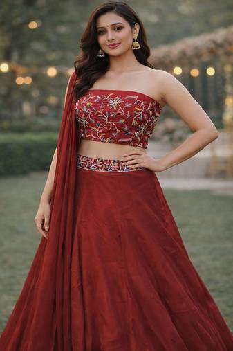 Embroidered Sequinned Ready to Wear Lehenga & Unstitched Blouse With Dupatta