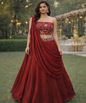 Embroidered Sequinned Ready to Wear Lehenga & Unstitched Blouse With Dupatta 4