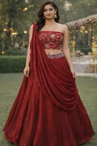 Embroidered Sequinned Ready to Wear Lehenga & Unstitched Blouse With Dupatta