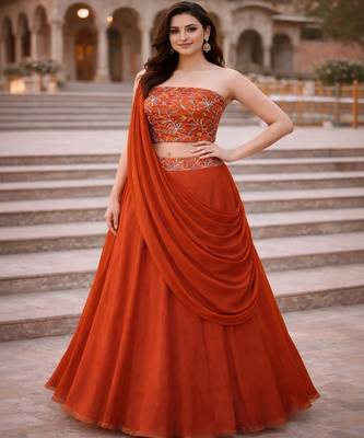 Embroidered Sequinned Ready to Wear Lehenga & Unstitched Blouse With Dupatta 1