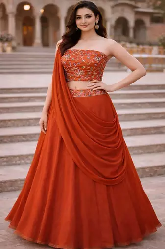 Embroidered Sequinned Ready to Wear Lehenga & Unstitched Blouse With Dupatta