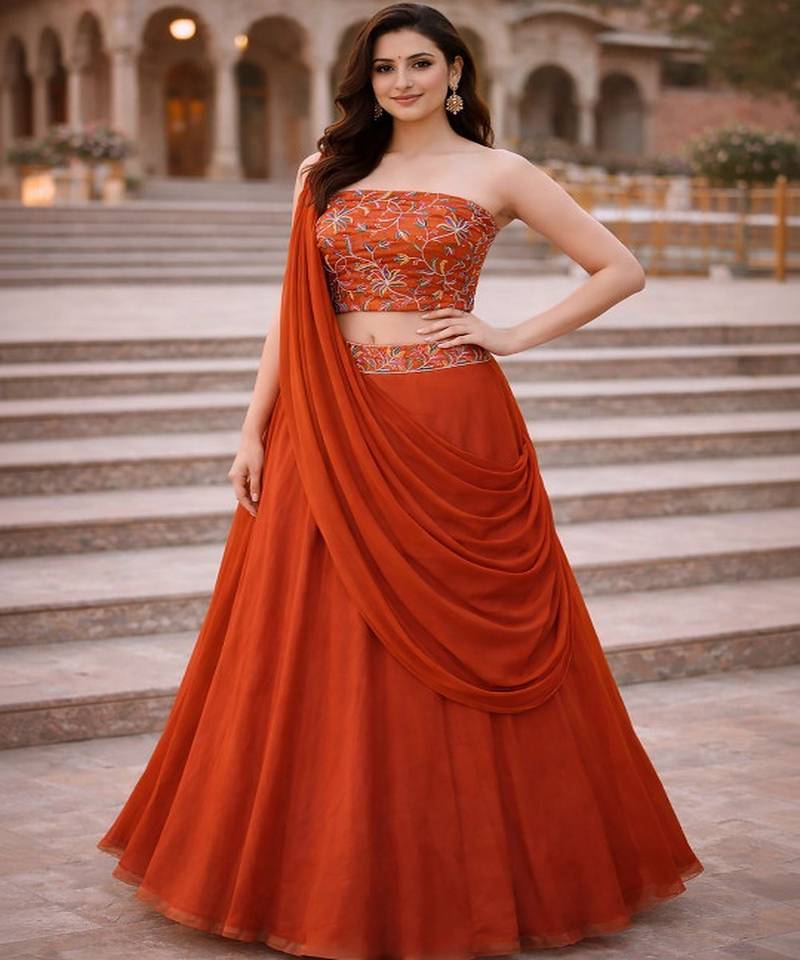 Embroidered Sequinned Ready to Wear Lehenga & Unstitched Blouse With Dupatta