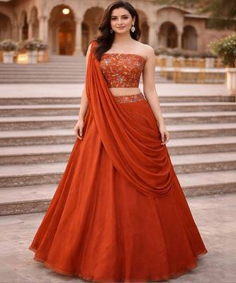 Embroidered Sequinned Ready to Wear Lehenga & Unstitched Blouse With Dupatta 4