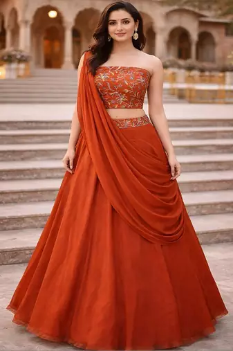 Embroidered Sequinned Ready to Wear Lehenga & Unstitched Blouse With Dupatta