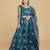 Turquoise Blue & Embroidered Thread Work Semi Stitched Lehenga & Unstitched Blouse With Dupatta
