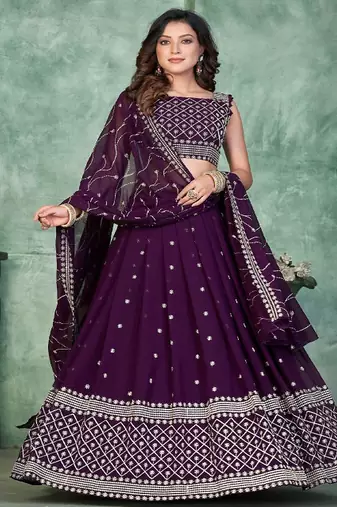 Embroidered Thread Work Semi Stitched Lehenga & Unstitched Blouse With Dupatta
