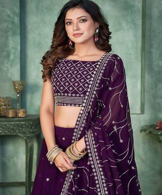 Embroidered Thread Work Semi Stitched Lehenga & Unstitched Blouse With Dupatta 2