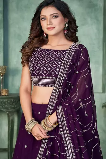 Embroidered Thread Work Semi Stitched Lehenga & Unstitched Blouse With Dupatta