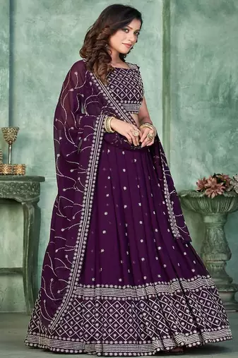 Embroidered Thread Work Semi Stitched Lehenga & Unstitched Blouse With Dupatta