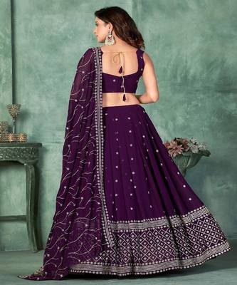 Embroidered Thread Work Semi Stitched Lehenga & Unstitched Blouse With Dupatta 4