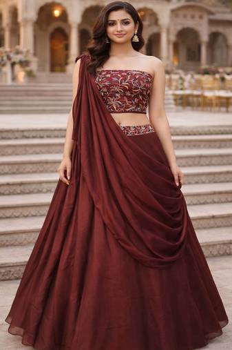 Embroidered Sequinned Ready to Wear Lehenga & Unstitched Blouse With Dupatta