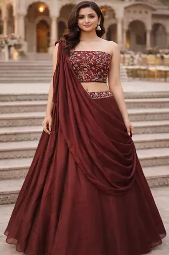 Embroidered Sequinned Ready to Wear Lehenga & Unstitched Blouse With Dupatta