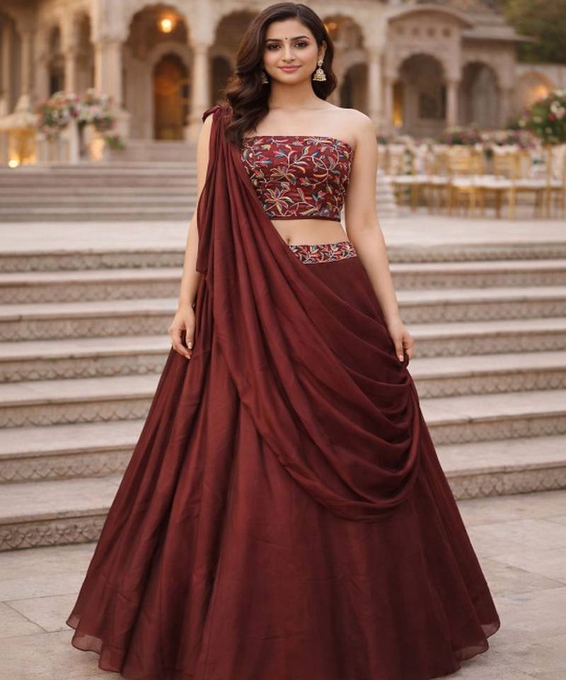 Embroidered Sequinned Ready to Wear Lehenga & Unstitched Blouse With Dupatta