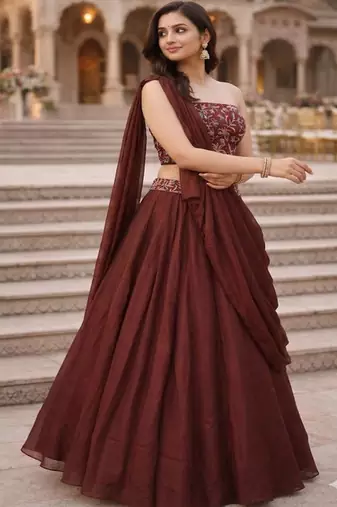 Embroidered Sequinned Ready to Wear Lehenga & Unstitched Blouse With Dupatta