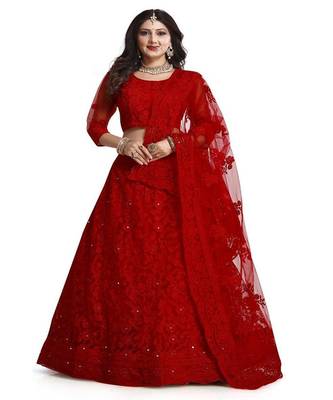 Embroidered Thread Work Semi Stitched Lehenga & Unstitched Blouse With Dupatta 1