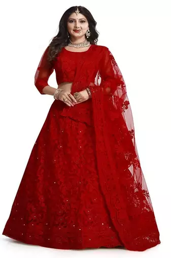 Embroidered Thread Work Semi Stitched Lehenga & Unstitched Blouse With Dupatta