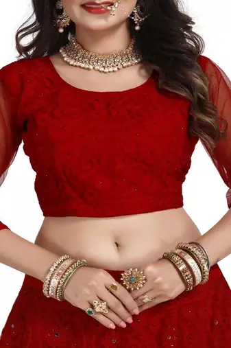 Embroidered Thread Work Semi Stitched Lehenga & Unstitched Blouse With Dupatta