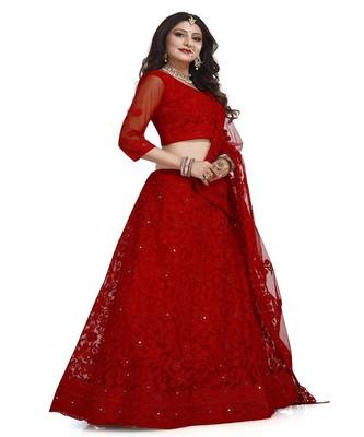 Embroidered Thread Work Semi Stitched Lehenga & Unstitched Blouse With Dupatta 3