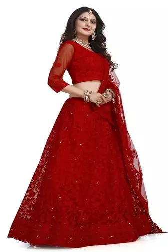 Embroidered Thread Work Semi Stitched Lehenga & Unstitched Blouse With Dupatta