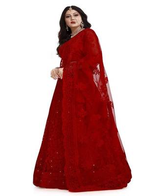 Embroidered Thread Work Semi Stitched Lehenga & Unstitched Blouse With Dupatta 4