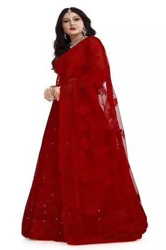 Embroidered Thread Work Semi Stitched Lehenga & Unstitched Blouse With Dupatta