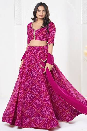 Printed Semi Stitched Lehenga & Unstitched Blouse With Dupatta