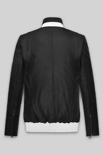 men's black and white lambskin leather biker jacket classic moto modern