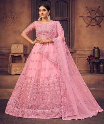 Embroidered Beads and Stones Semi Stitched Lehenga & Unstitched Blouse With Dupatta 1