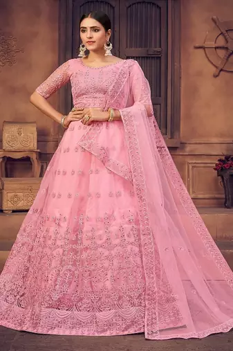 Embroidered Beads and Stones Semi Stitched Lehenga & Unstitched Blouse With Dupatta