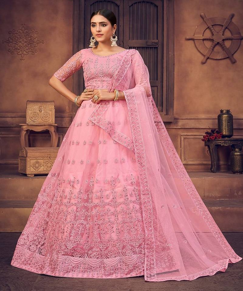 Embroidered Beads and Stones Semi Stitched Lehenga & Unstitched Blouse With Dupatta