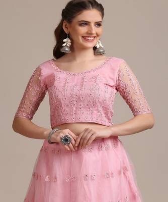 Embroidered Beads and Stones Semi Stitched Lehenga & Unstitched Blouse With Dupatta 2