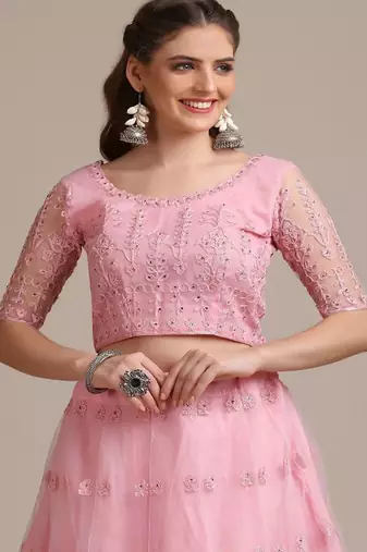 Embroidered Beads and Stones Semi Stitched Lehenga & Unstitched Blouse With Dupatta