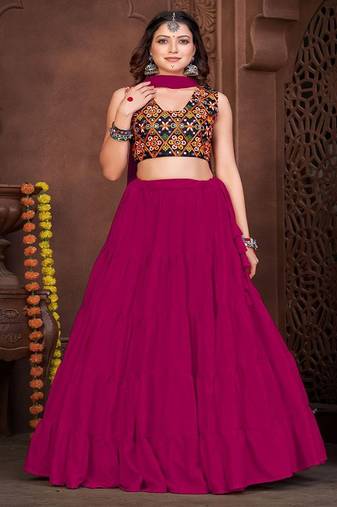 Embroidered Semi Stitched Lehenga & Unstitched Blouse With Dupatta