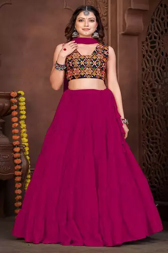 Embroidered Semi Stitched Lehenga & Unstitched Blouse With Dupatta