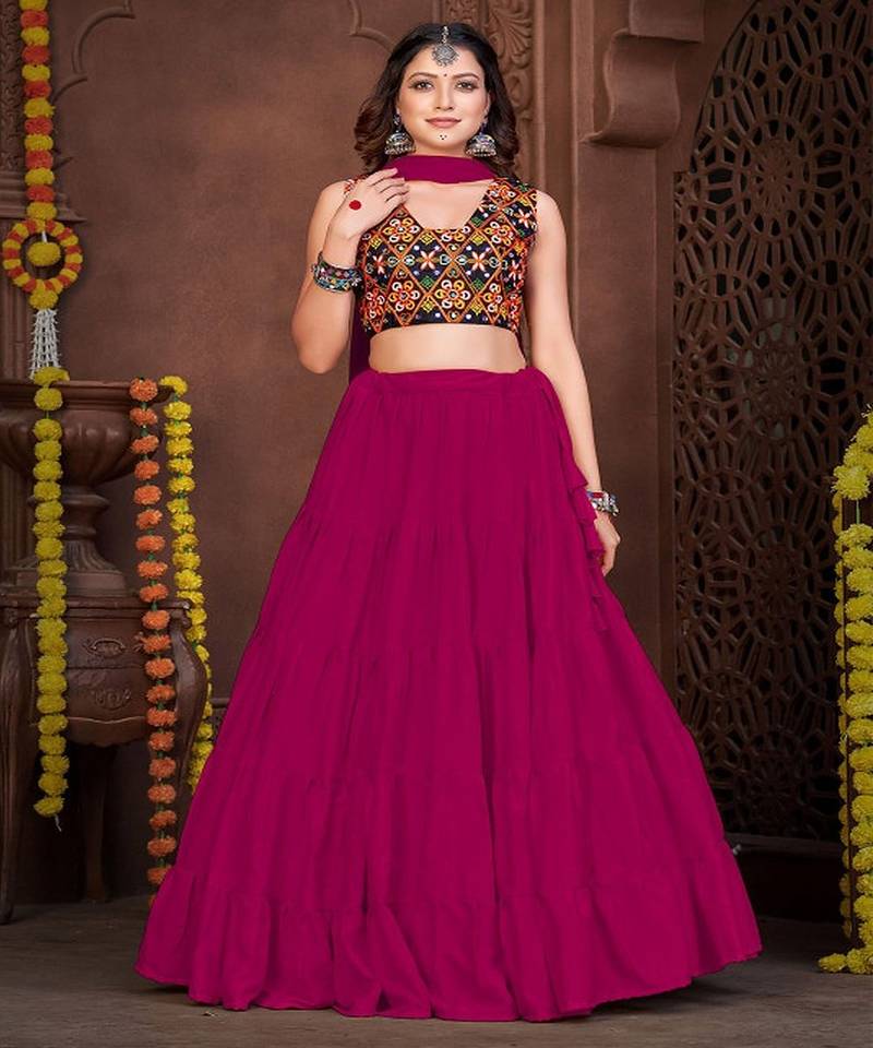 Embroidered Semi Stitched Lehenga & Unstitched Blouse With Dupatta