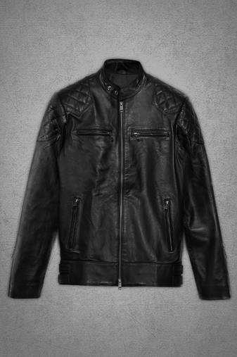 Stylish black quilted premium leather jacket classic moto heritage look soft quality