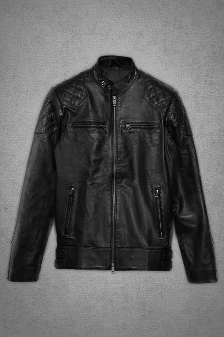 Stylish black quilted premium leather jacket classic moto heritage look soft quality