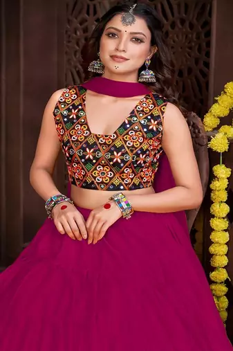 Embroidered Semi Stitched Lehenga & Unstitched Blouse With Dupatta