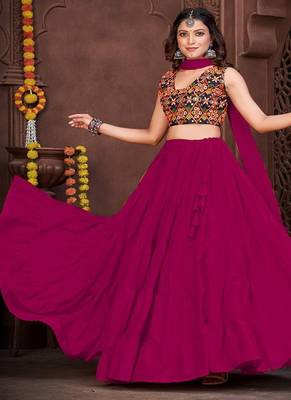 Embroidered Semi Stitched Lehenga & Unstitched Blouse With Dupatta 3