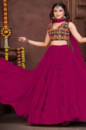 Embroidered Semi Stitched Lehenga & Unstitched Blouse With Dupatta