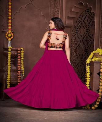 Embroidered Semi Stitched Lehenga & Unstitched Blouse With Dupatta 4