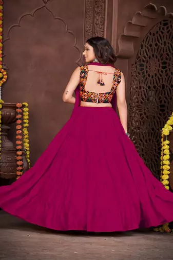 Embroidered Semi Stitched Lehenga & Unstitched Blouse With Dupatta