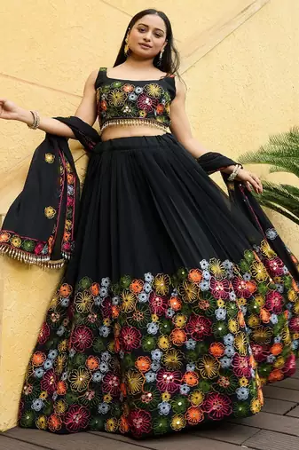 Embroidered Thread Work Semi Stitched Lehenga & Unstitched Blouse With Dupatta